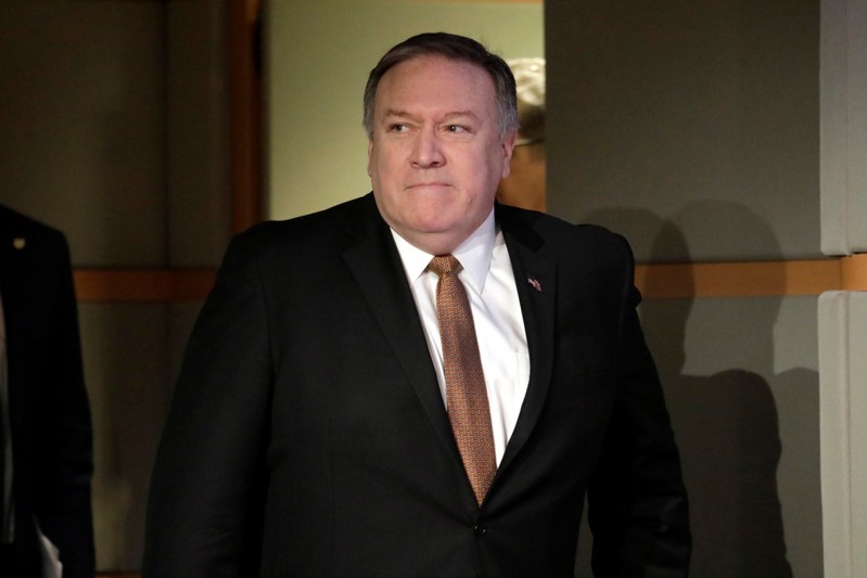 Secretary of State Mike Pompeo speaks during a news conference in Washington