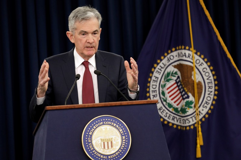 Federal Reserve Board Chairman Jerome Powell holds a news conference after a Federal Open Market Committee meeting in Washington