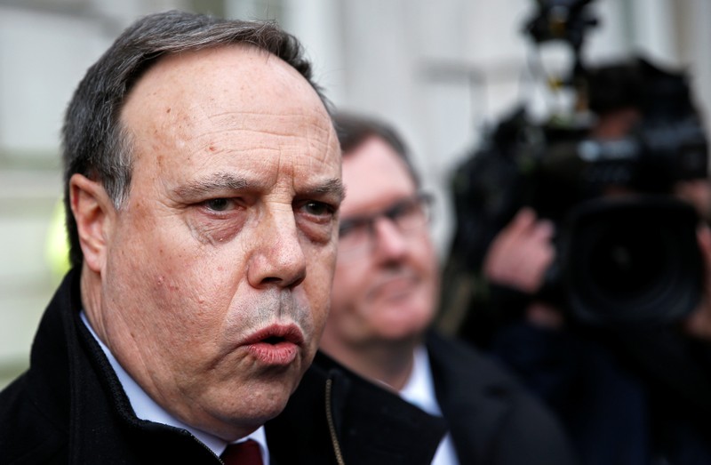 Democratic Unionist Party (DUP) deputy leader Nigel Dodds, speaks to the media outside the Cabinet Office, in London