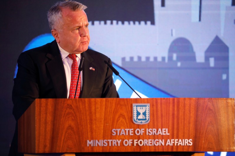 U.S. Deputy Secretary of State John Sullivan speaks during a reception held at the Israeli Ministry of Foreign Affairs in Jerusalem, ahead of the moving of the U.S. embassy to Jerusalem