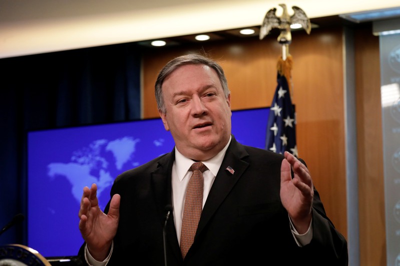 Secretary of State Mike Pompeo speaks during a news conference in Washington