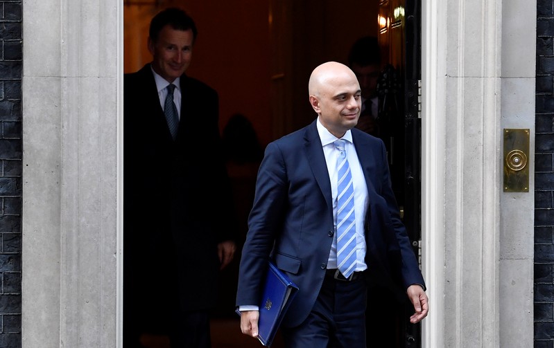 Britain's Home Secretary Sajid Javid is seen outside Downing Street in London