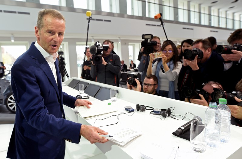 FILE PHOTO: Herbert Diess, CEO of German carmaker Volkswagen at the annual news conference in Wolfsburg