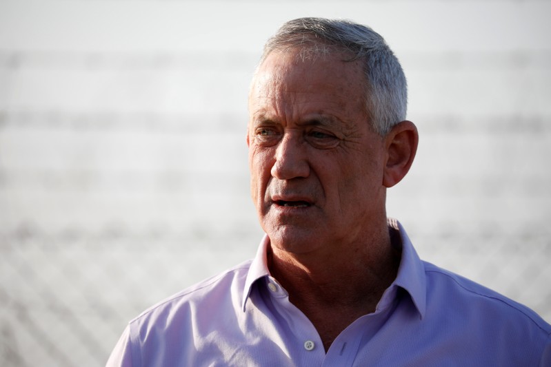 Benny Gantz, head of Blue and White party speaks to the media in Kibbutz Nir-Am