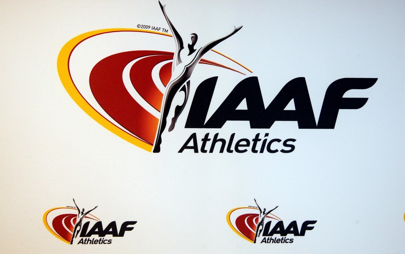 FILE PHOTO: The logo of the International Association of Athletics Federations (IAAF) is seen in Monaco