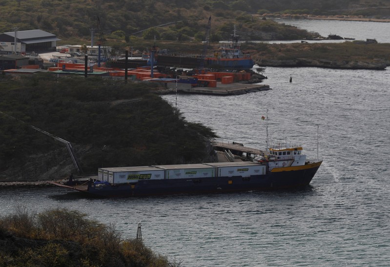 FILE PHOTO - The Midnight Stone ship carrying containers with humanitarian aid for Venezuela is docked, in the port of Willemstad on the island of Curacao