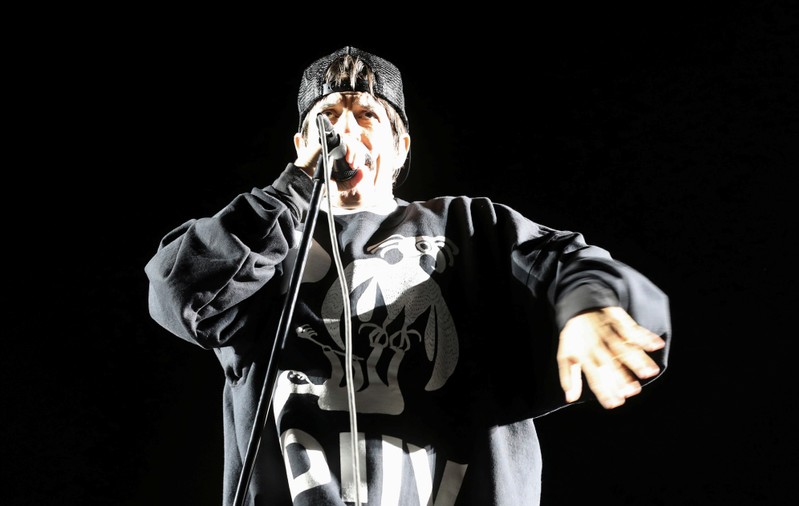Singer Anthony Kiedis of the Red Hot Chili Peppers performs at Egypt's Giza pyramids, on the outskirts of Cairo