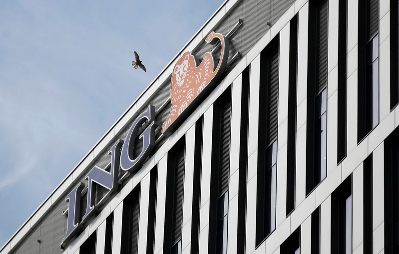 Bird flies near ING Bank Slaski logo seen on their building in Warsaw