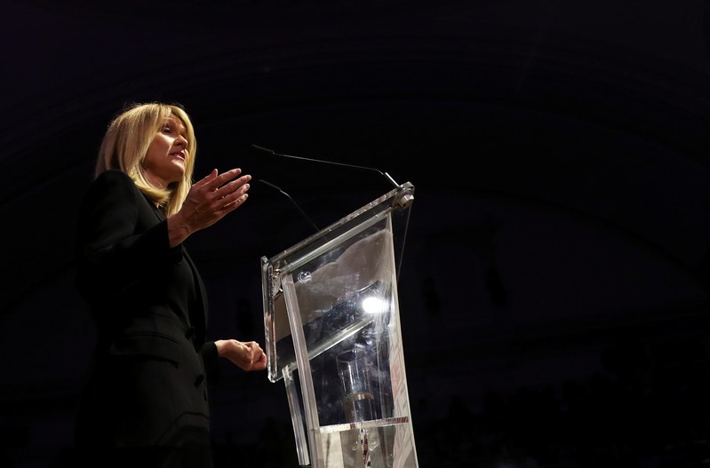 FILE PHOTO: Britain's former Secretary of State for Work and Pensions Esther McVey speaks during a