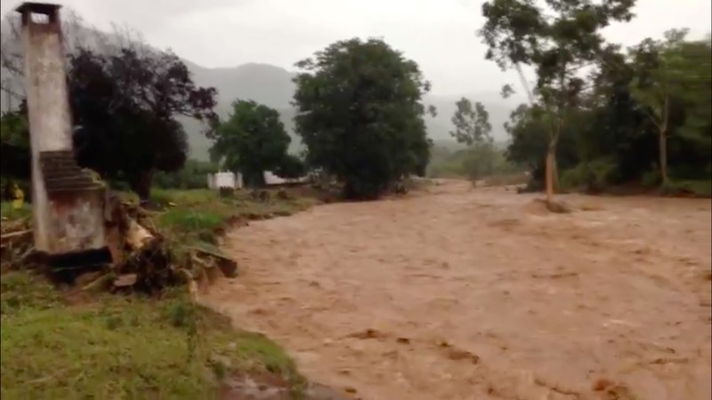 Flooding caused by Cyclone Idai is seen in Chipinge