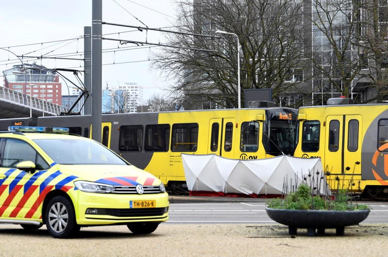 The site of a shooting is pictured in Utrecht