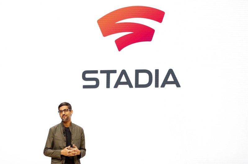 Google CEO Sundar Pichai speaks during a Google keynote address announcing a new video gaming streaming service named Stadia at the Gaming Developers Conference in San Francisco