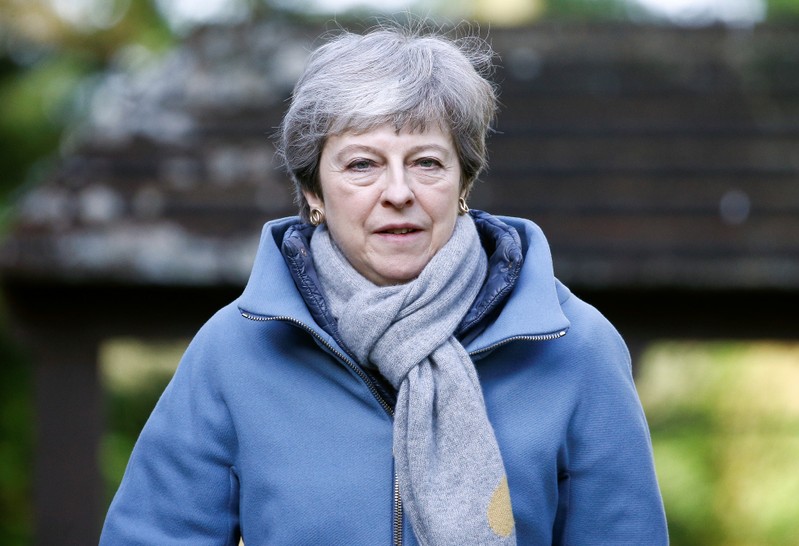 Britain's Prime Minister Theresa May arrives at church, near High Wycombe