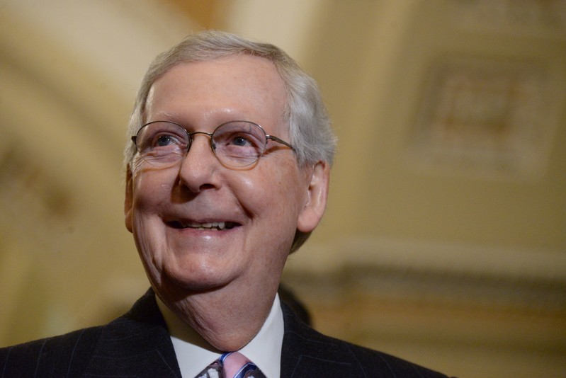 FILE PHOTO: Senator McConnell speaks with the press