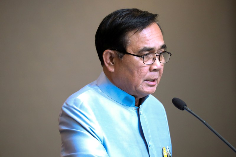 Thailand's Prime Minister Prayuth Chan-ocha speaks during a news conference after a weekly cabinet meeting, after the general election, at Government House in Bangkok