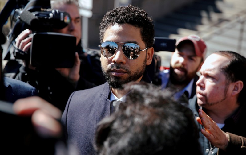 FILE PHOTO: Actor Jussie Smollett leaves court after charges against him were dropped by state prosecutors in Chicago