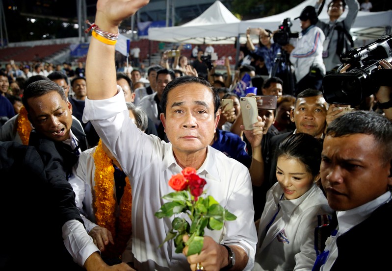 FILE PHOTO: Thailand's Prime Minister Prayut Chan-o-cha attends the Palang Pracharath Party's party campaign rally in central Bangkok