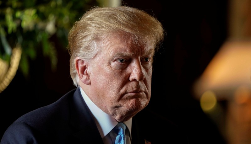 U.S. President Trump speaks to reporters at his Mar-a-Lago resort in Palm Beach, Florida