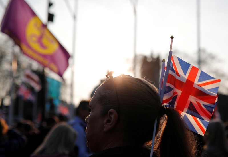 Pro-Brexit demonstration outside Houses of Parliament in London