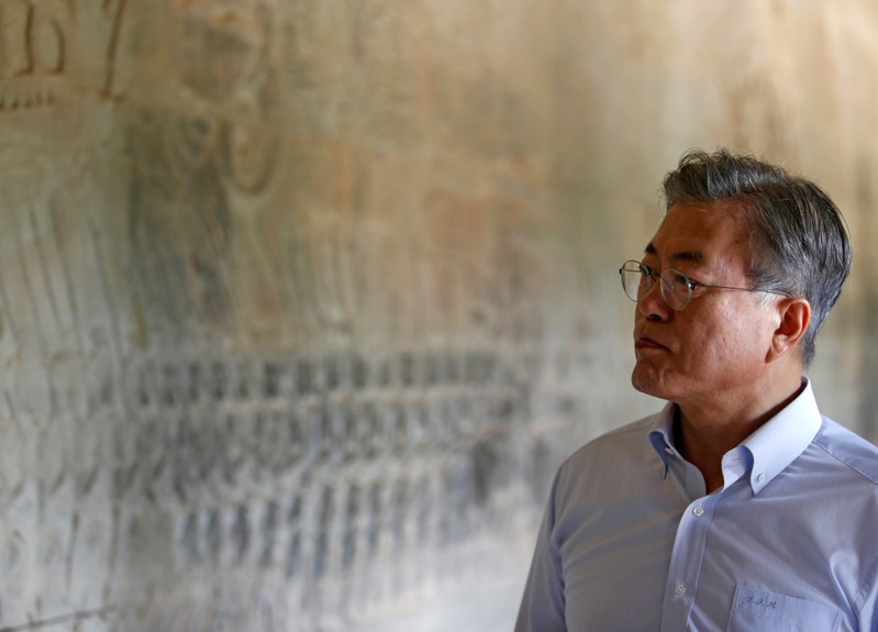 South Korean President Moon Jae-in visits the Angkor Wat temple, in Siem Reap province