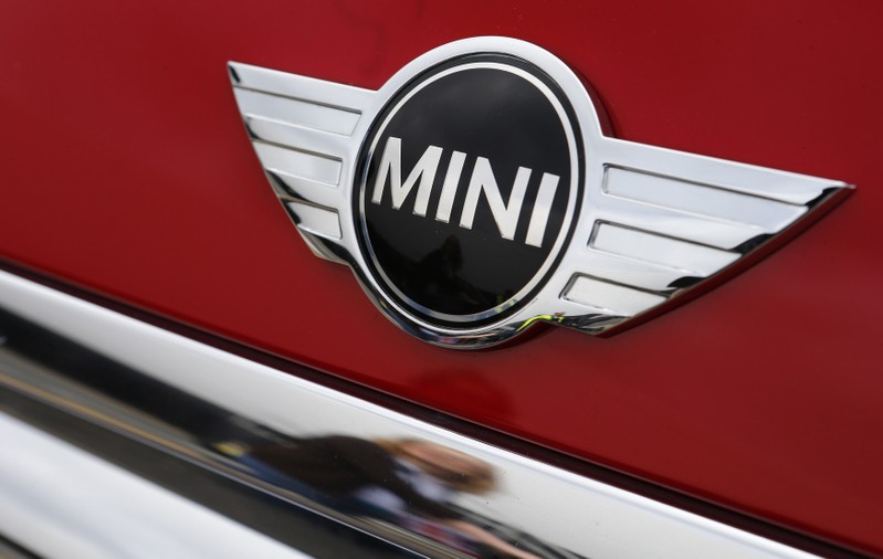 FILE PHOTO: A Mini badge is seen at the car making plant in Oxford