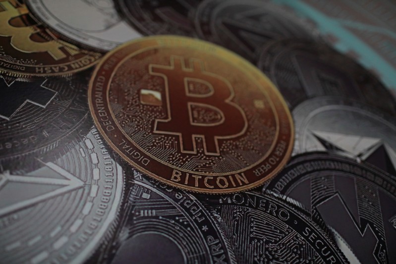 FILE PHOTO: A bitcoin logo is seen at a facility of the Youth and Sports Ministry in Caracas