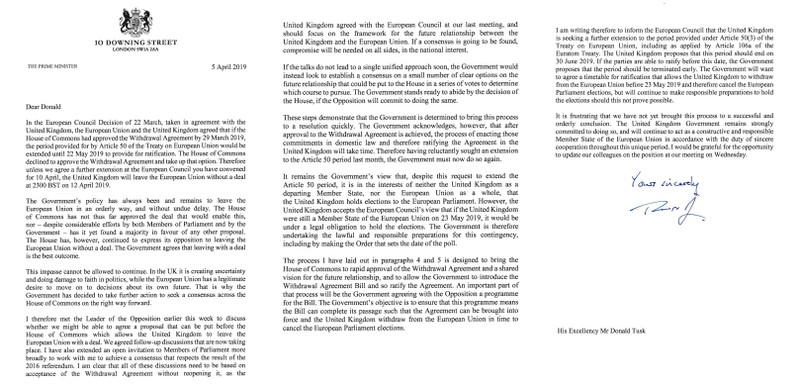A copy of a letter from Britain's Prime Minister Theresa May, to European Council President, Donald Tusk, regarding Brexit is seen in London
