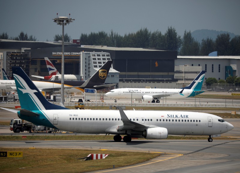 FILE PHOTO: SilkAir Boeing 737 Max 8 sits near hangar in Singapore