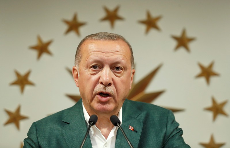 Turkish President Erdogan attends a news conference at Huber Mansion in Istanbul