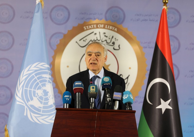 The U.N. Envoy for Libya, Ghassan Salame, speaks during a news conference in Tripoli