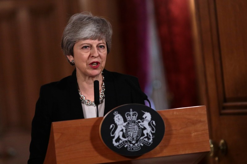 FILE PHOTO: British PM May holds news conference after all-day cabinet meeting in London