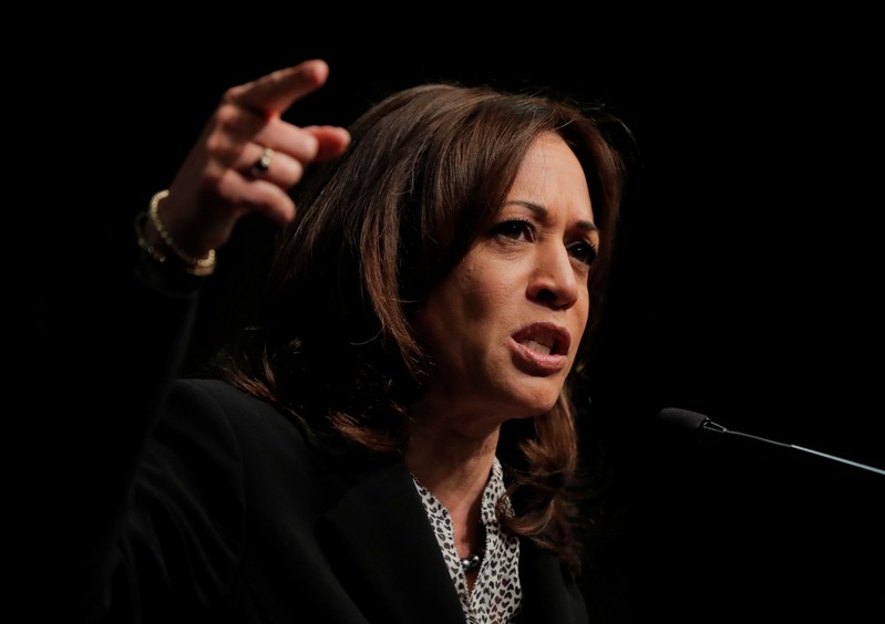 U.S. 2020 Democratic presidential candidate and U.S. Senator Kamala Harris speaks at the 2019 National Action Network National Convention in New York