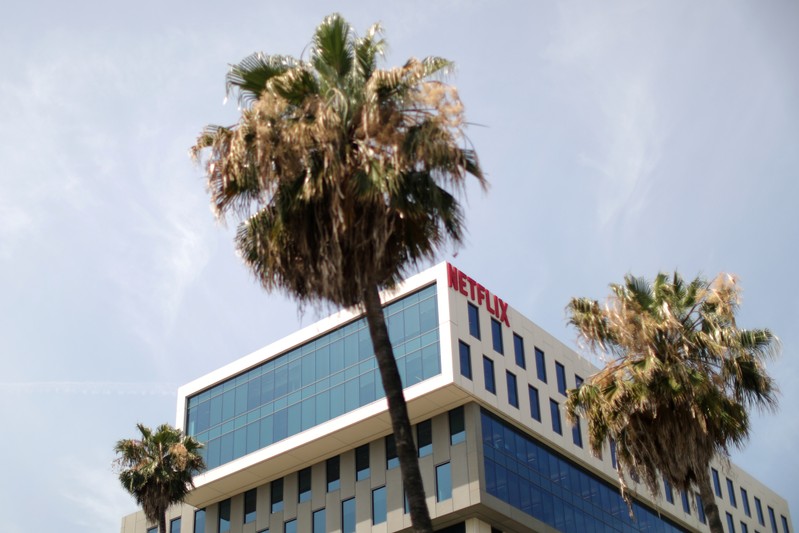FILE PHOTO: The Netflix logo is seen on their office in Hollywood, Los Angeles