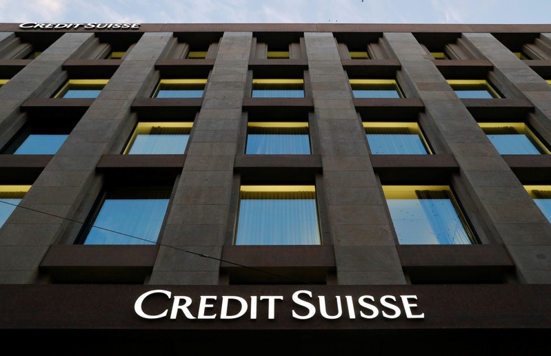 The Credit Suisse logo is pictured on a bank in Geneva