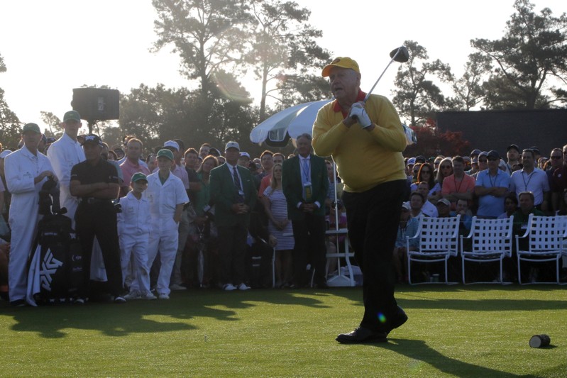 Nicklaus tees off during the ceremonial start on the first day of play at the 2019 Master golf tournament at the Augusta National Golf Club in Augusta, Georgia, U.S.
