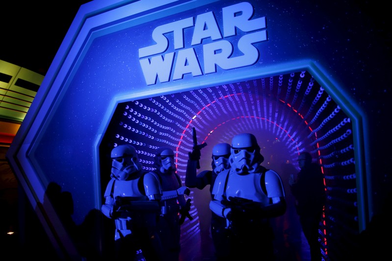 Characters of Star Wars take part in an event held for the release of the film
