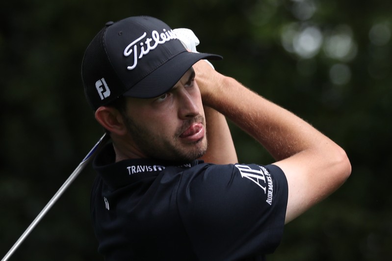 FILE PHOTO: Patrick Cantlay of the U.S. hits off the 2nd tee during the second day of practice for the 2019 Masters golf tournament at the Augusta National Golf Club in Augusta, Georgia, U.S.