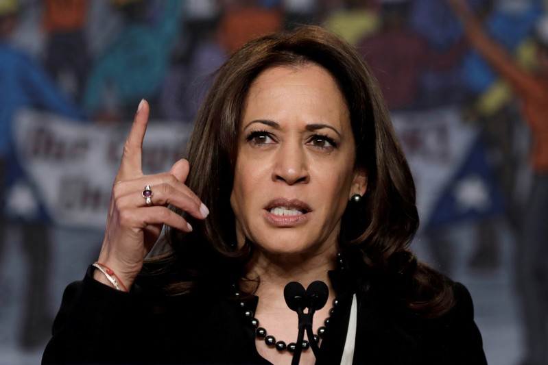 FILE PHOTO: Senator Kamala Harris speaks at NABTU legislative conference in Washington