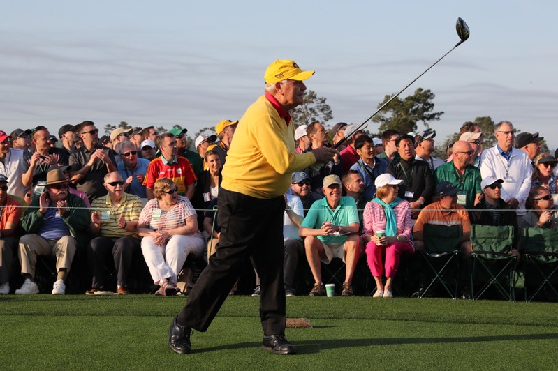 Nicklaus tees off during the ceremonial start on the first day of play at the 2019 Master golf tournament at the Augusta National Golf Club in Augusta, Georgia, U.S.