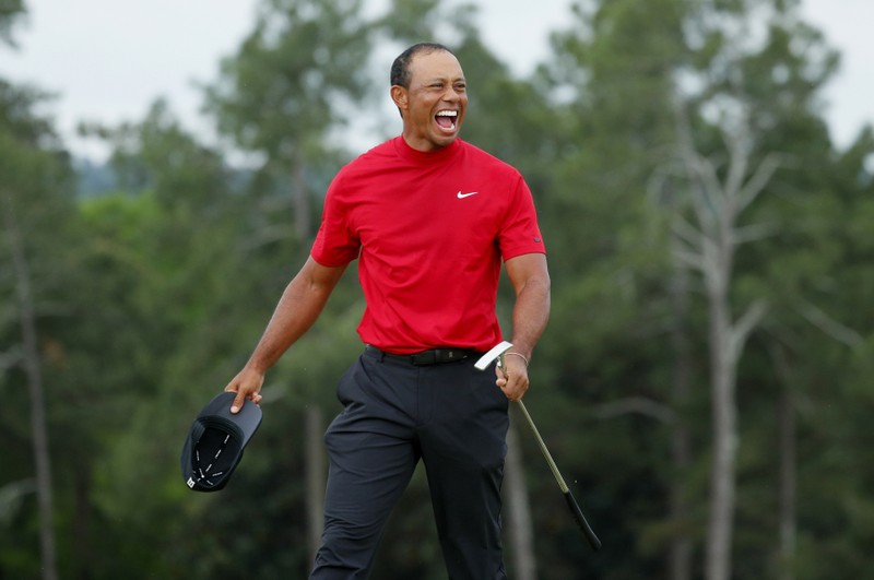 Tiger woods celebrates after winning the 2019 Masters