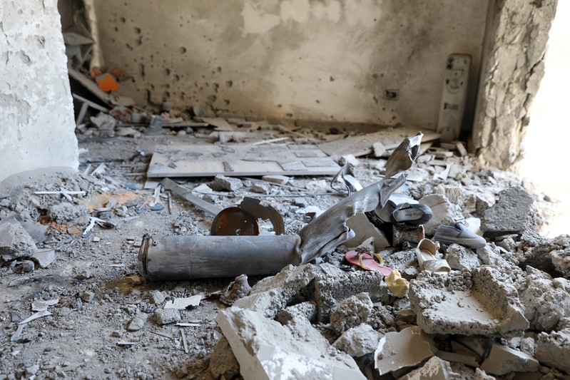 The inside of a house damaged by shelling during the fighting between the eastern forces and internationally recognized government is pictured in Abu Salim in Tripoli