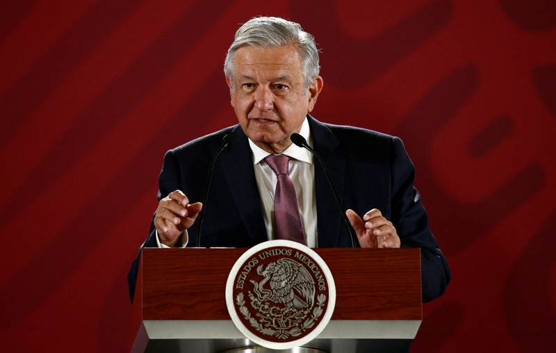 Mexico's President Obrador speaks during a news conference in Mexico City
