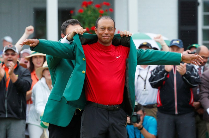 Tiger woods celebrates after winning the 2019 Masters