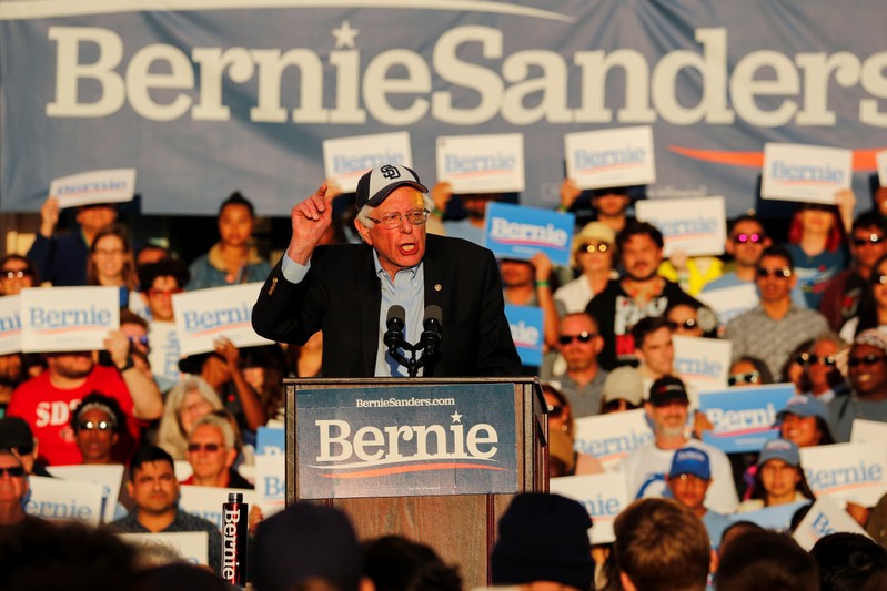 Democratic U.S. 2020 presidential candidate Bernie Sanders holds an evening public rally along the waterfront in downtown San Diego, California