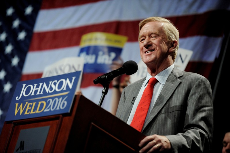 FILE PHOTO: Libertarian vice presidential candidate Bill Weld speaks at a rally in New York