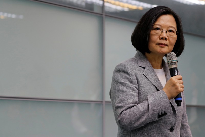 Taiwan President Tsai Ing-wen speaks before signing up for Democratic Progressive Party's 2020 presidential candidate nomination in Taipei
