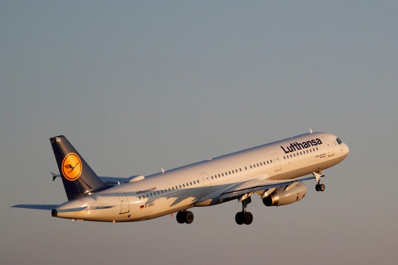FILE PHOTO: A Lufthansa AIrbus A321 airplane takes off from the airport in Palma de Mallorca