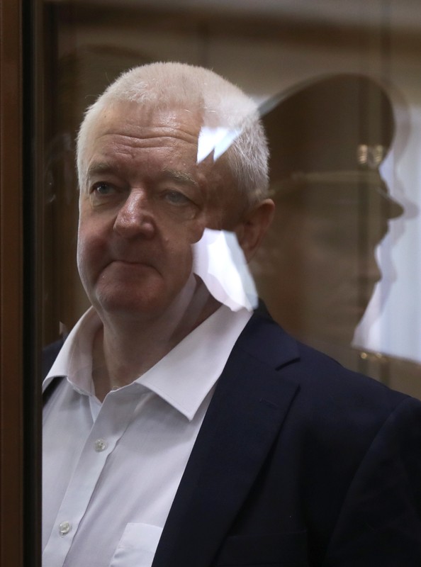 Frode Berg, a Norwegian national detained on suspicion of espionage, attends a court hearing in Moscow