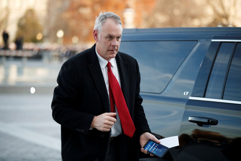 FILE PHOTO: US Secretary of the Interior Ryan Zinke arrives at the US Capitol prior to the service for former President George H. W. Bush in Washington, DC, USA
