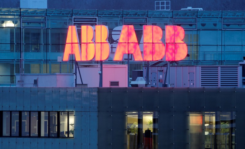 FILE PHOTO: Logo of Swiss power technology and automation group ABB is seen in Baden